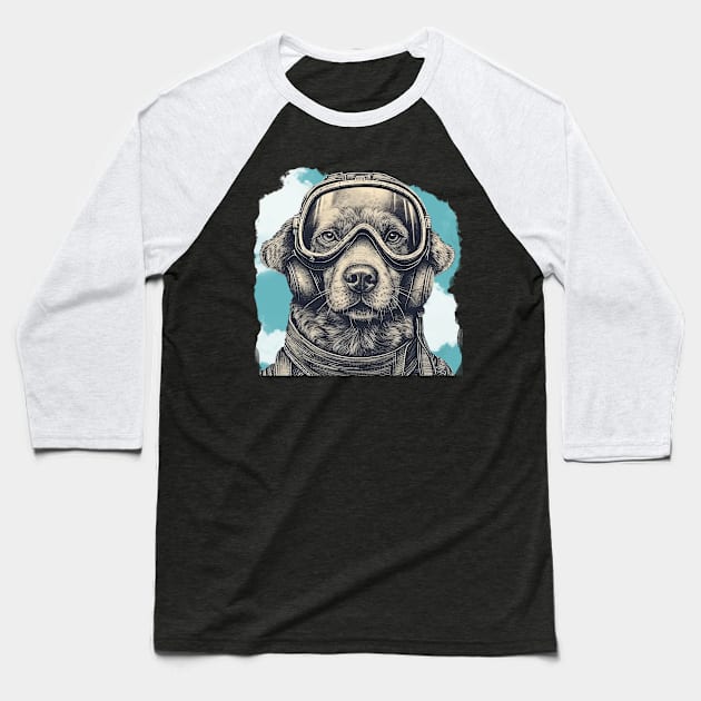 Aviator dog Baseball T-Shirt by GreenMary Design